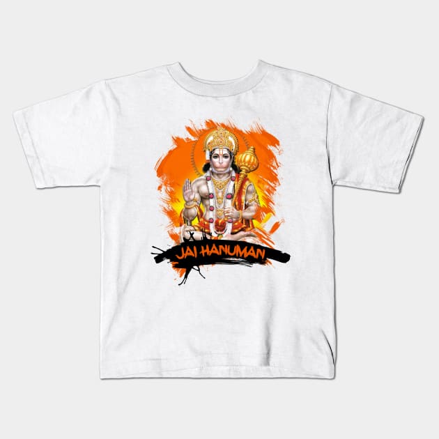 Jai Hanuman Hindu Worshipping Kids T-Shirt by rumsport